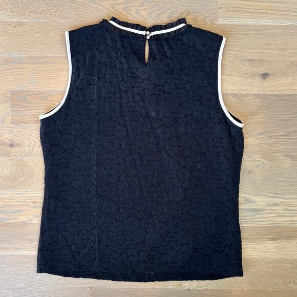 Karl Lagerfeld Paris Black Lace Tank Top Blouse Lined Neck Tie Womens Large - Picture 7 of 9